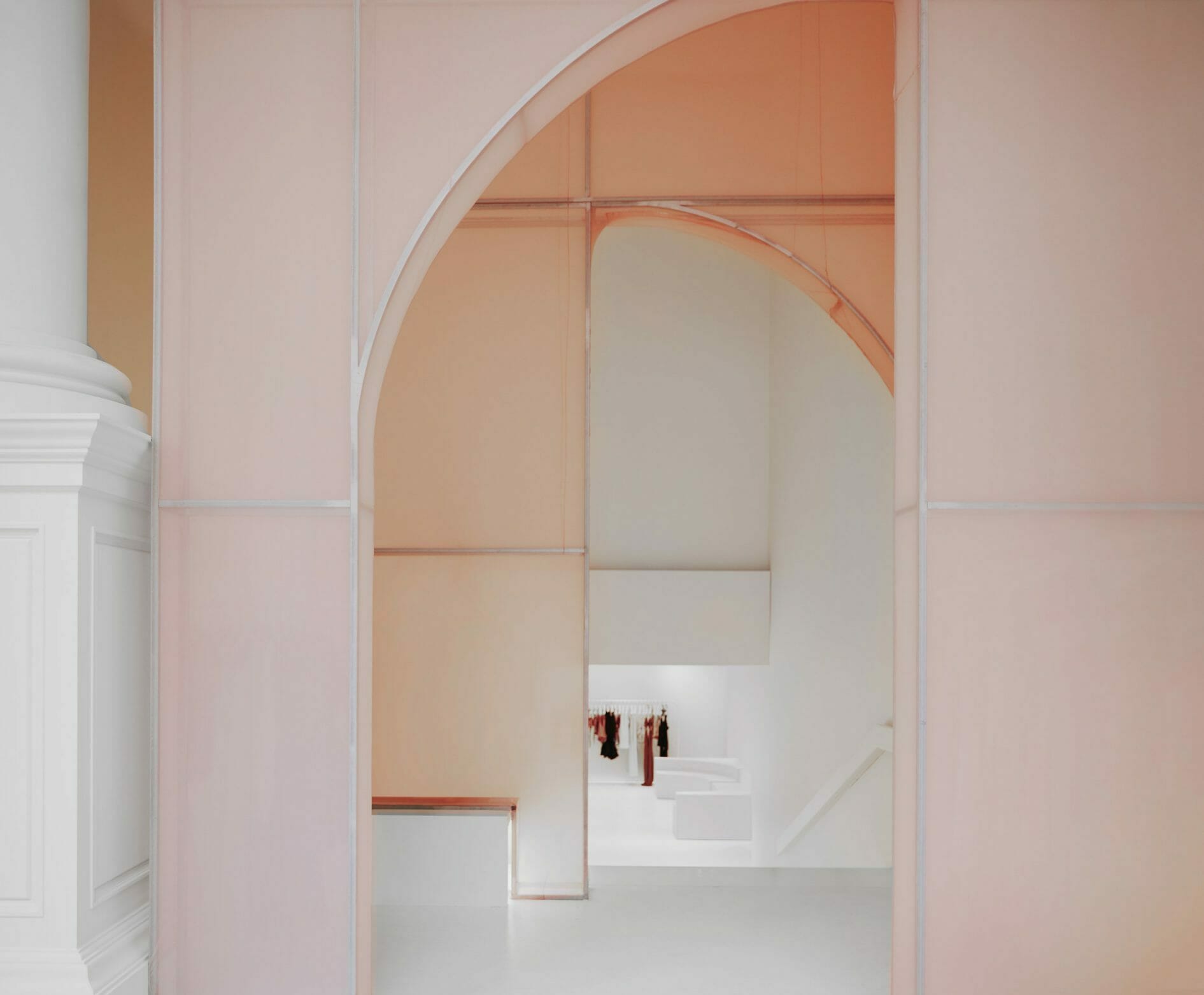 Dezeen – Fabric arches divide Jonathan Simkhai store in SoHo by Aruliden