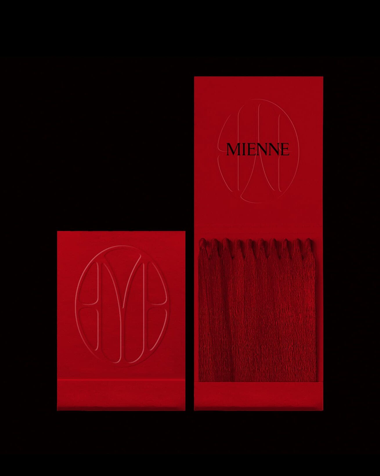 Luxury packaging design for Mienne featuring embossed red branding