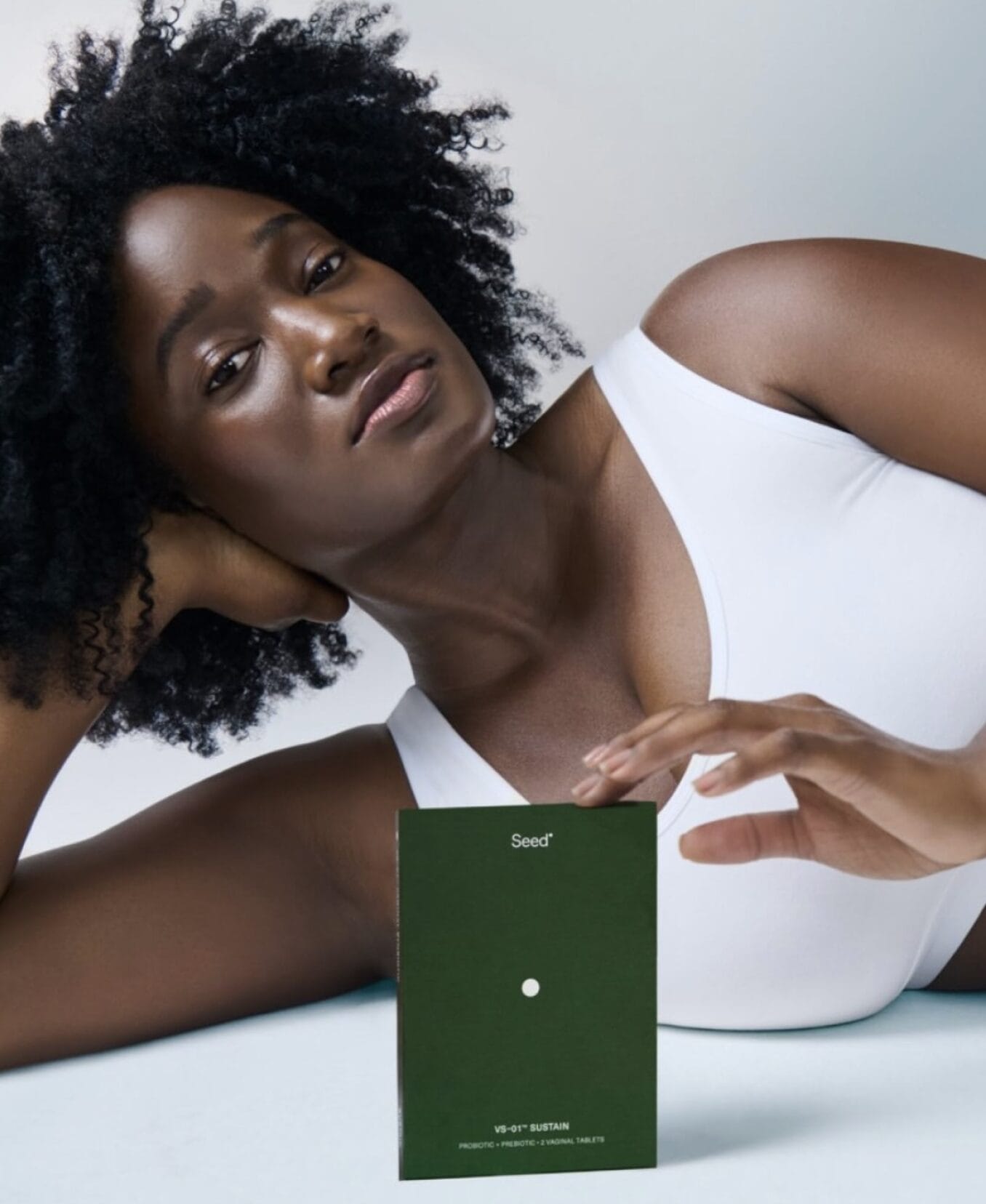Seed VS-01 Sustain product packaging in a clean, wellness campaign.