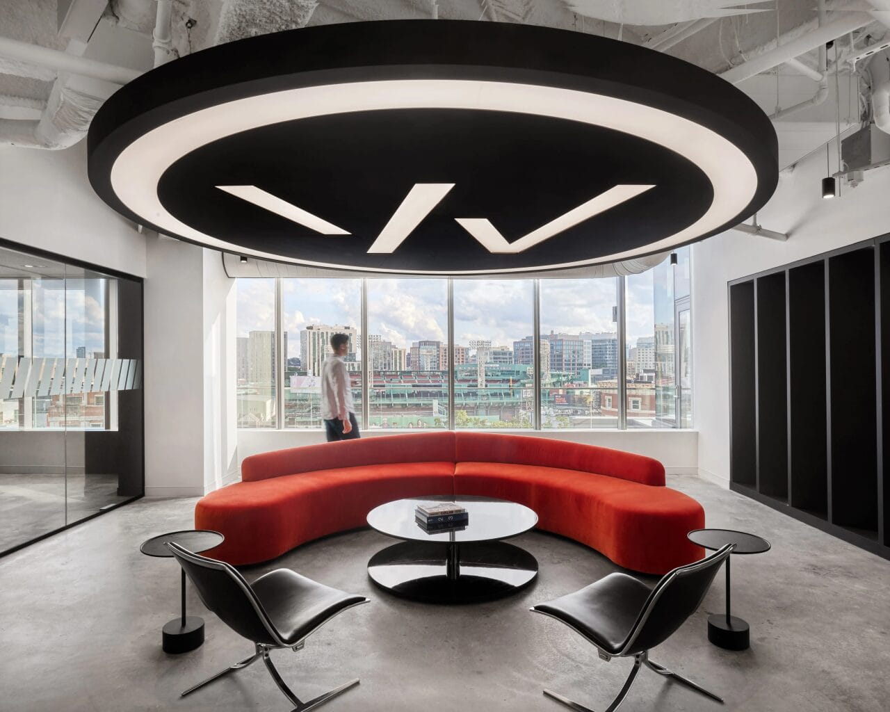 WHOOP ceiling feature inside the WHOOP headquarters reception area